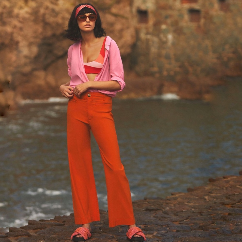 Anthropologie The Colette Full Length Wide-Leg Pants Flame Orange